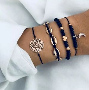 4pc Black & Gold Cowrie Shell Bracelet Set